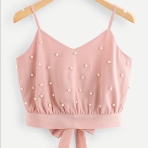 ❌SOLD❌ Pink Pearled Crop Top S